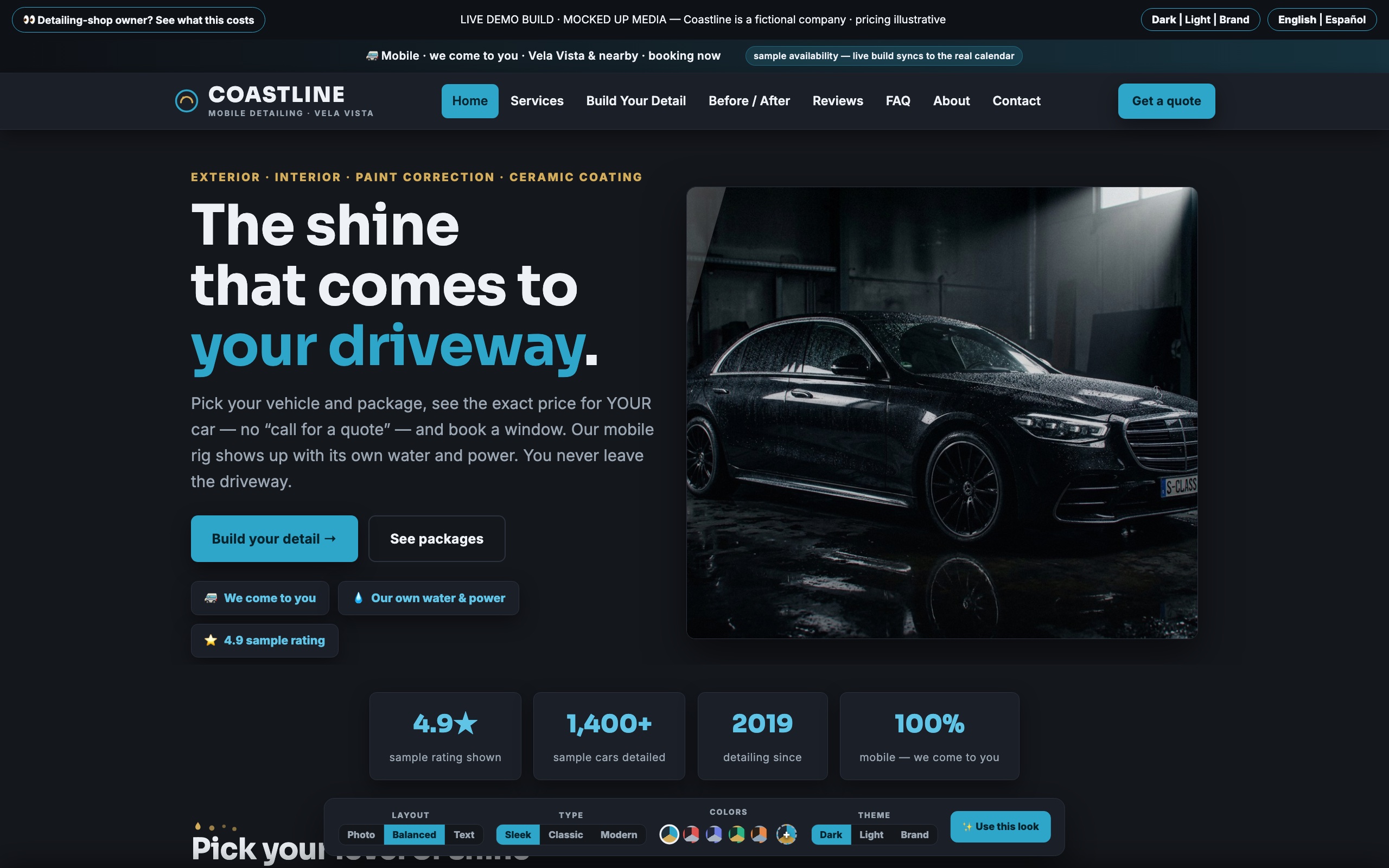 Coastline sample mobile auto detailing website