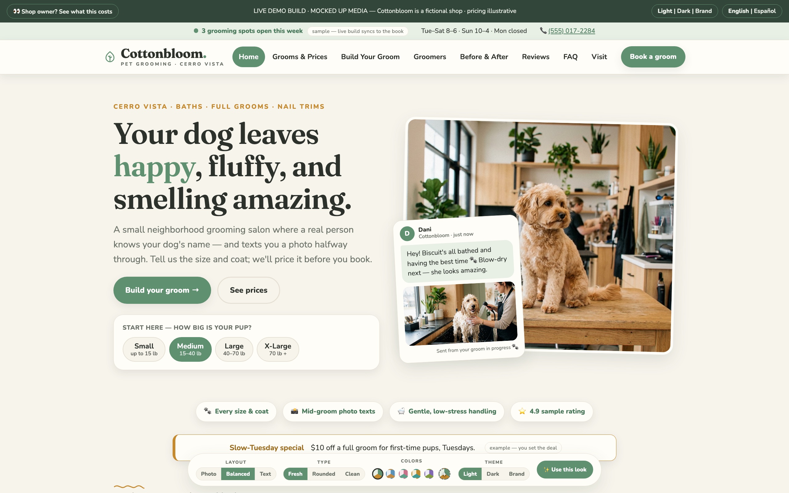 Cottonbloom sample pet grooming website