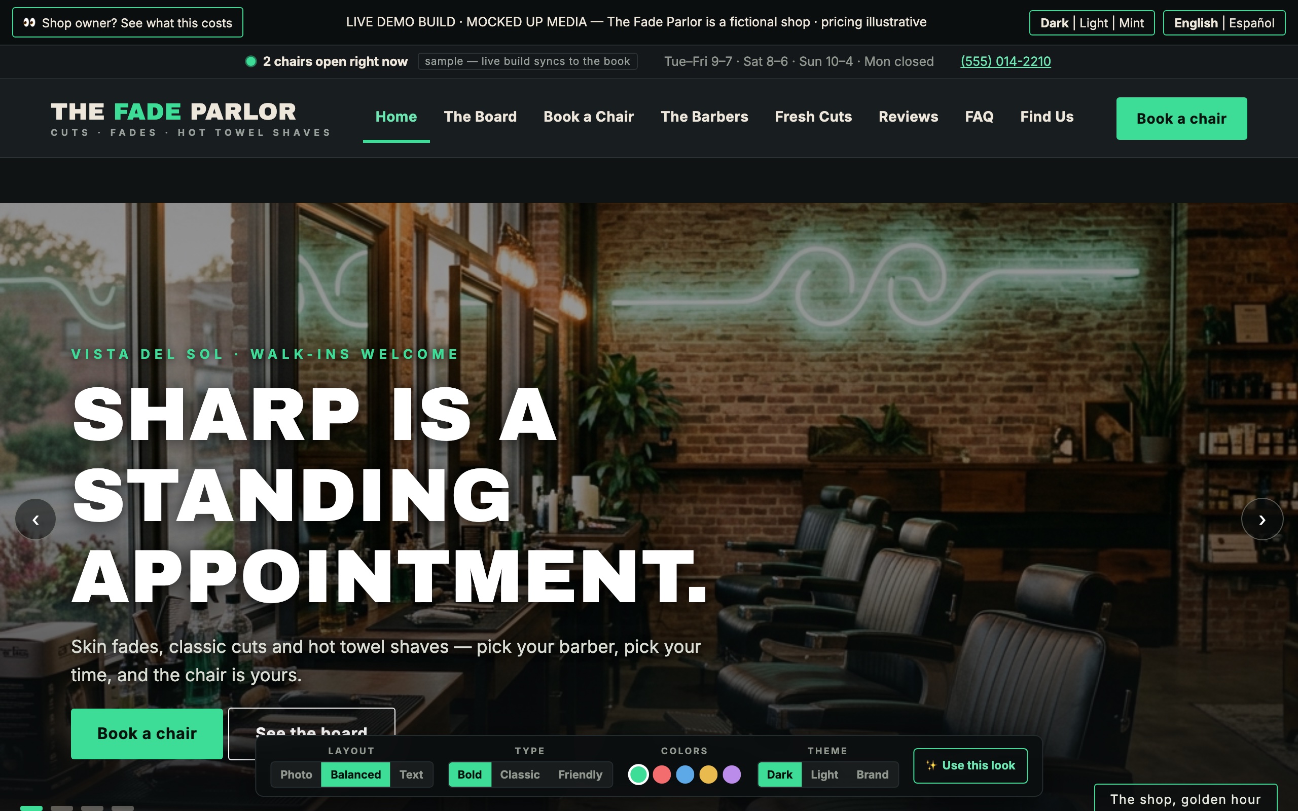 The Fade Parlor sample barbershop website