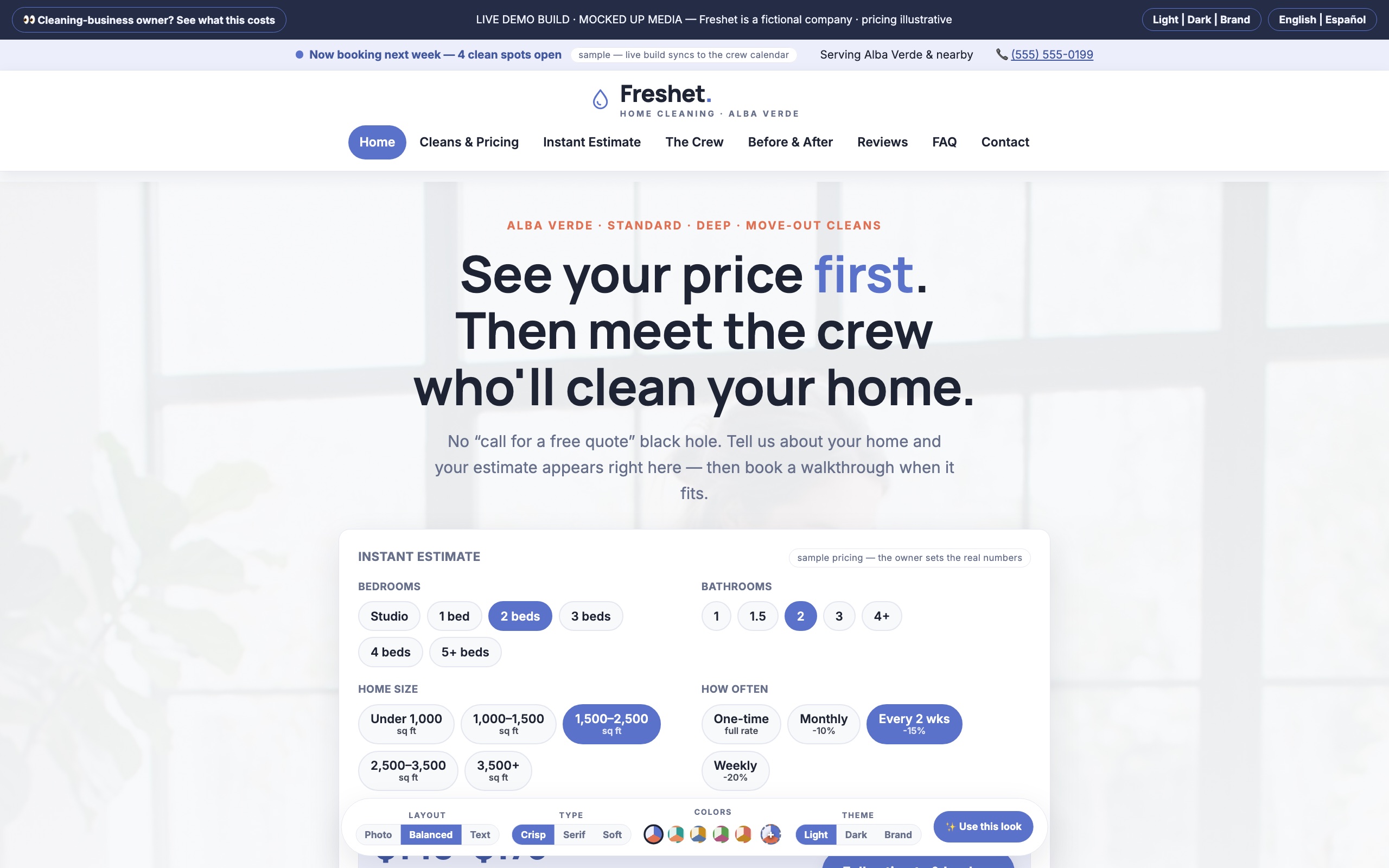 Freshet sample house cleaning website