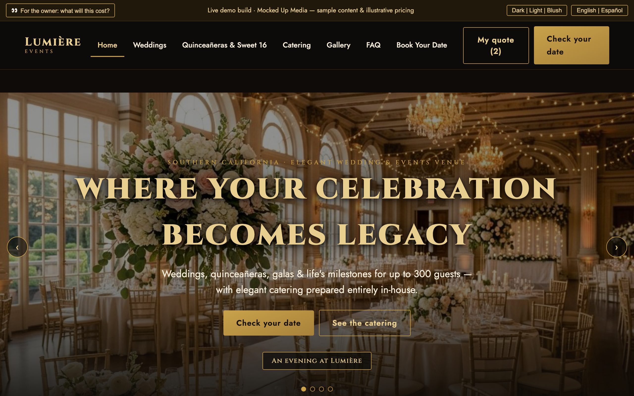 Lumière Events sample venue website
