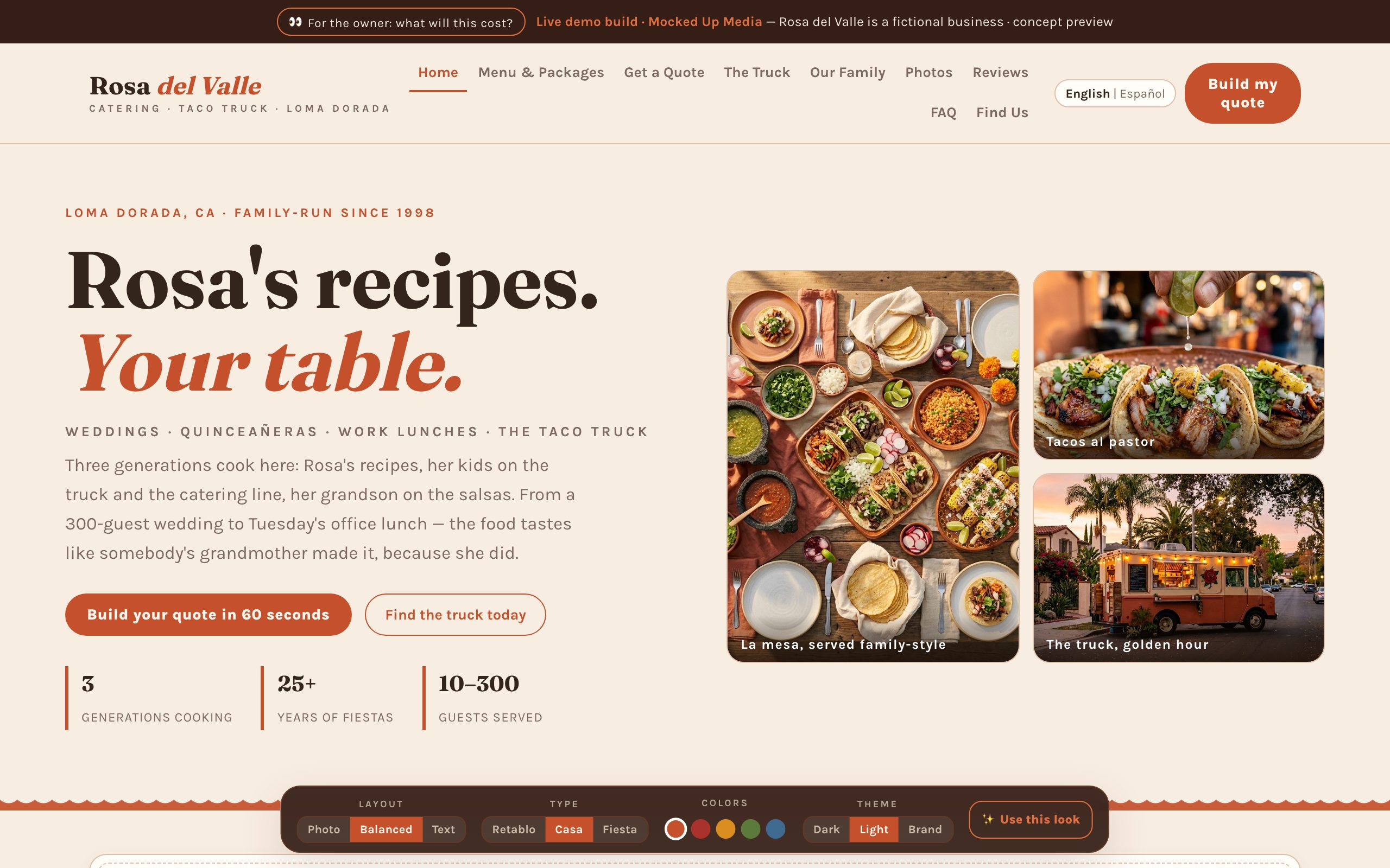 Rosa del Valle sample catering website